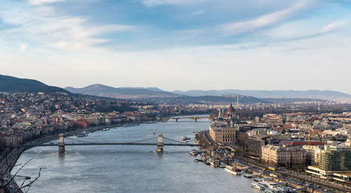 High angle view of city at waterfront