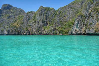 Scenic view of sea with mountains in background