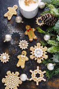 High angle view of cookies on christmas tree