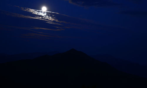 Low angle view of silhouette mountain against sky at night