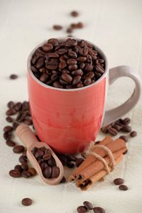 High angle view of coffee beans on table