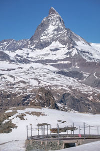 Scenic view of snowcapped mountains against clear sky