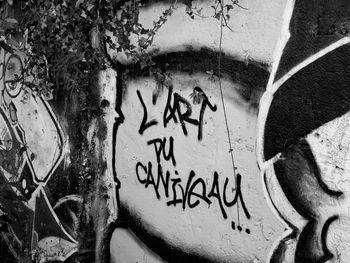 Close-up of text on wall