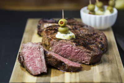 Close-up of meat on barbecue grill