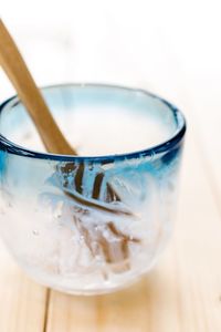 Close-up of water in glass on table