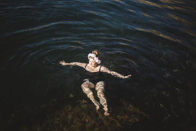 High angl eview of woman swimming