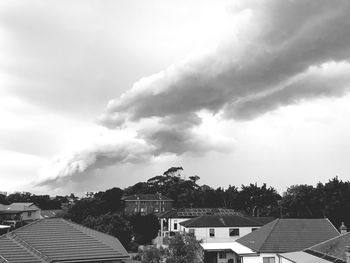 High angle view of buildings against sky