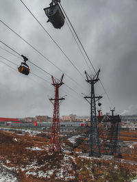 Low angle view of ski against sky