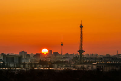 View of buildings at sunset