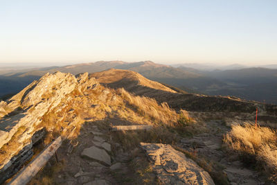 Scenic view of mountains against clear sky