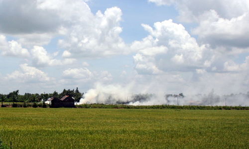 Scenic view of field against cloudy sky
