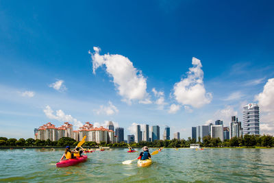 Kayaking into the beautiful cityscapes by water - singapore
