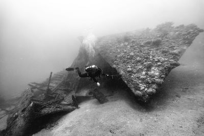 Woman scuba diving undersea