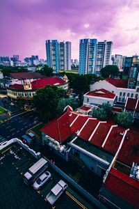 Buildings against cloudy sky