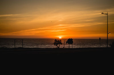 Silhouette people on beach against sky during sunset