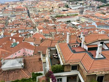 High angle view of buildings in city