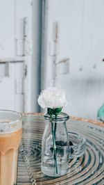 Close-up of drink in glass on table