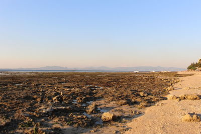 Scenic view of land against clear sky