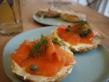 Close-up of served in plate on table