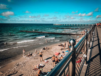 High angle view of people on beach