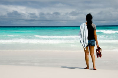 Full length of woman standing on beach