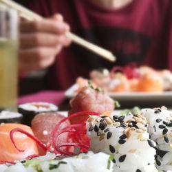 Close-up of sushi in plate on table