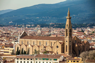 View of the beautiful basilica di santa croce and the city of florence from michelangelo square