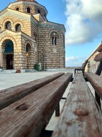 Surface level of historic building against sky