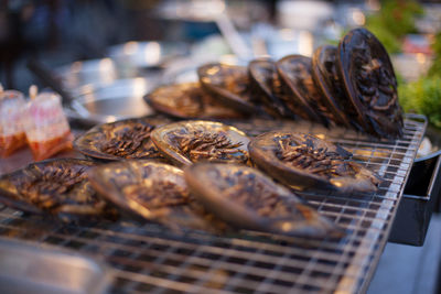 Close-up of cooked insects for sale in market