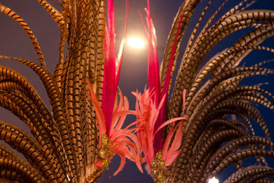 Low angle view of illuminated lighting equipment against sky