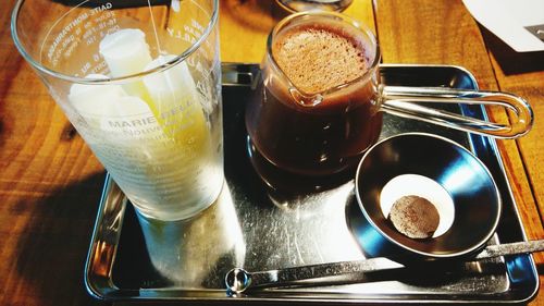 High angle view of coffee on table