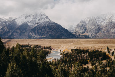 Scenic view of landscape and mountains against sky
