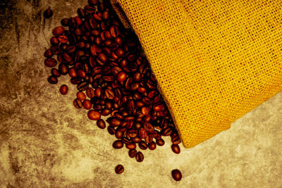 High angle view of coffee beans