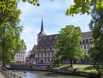 Idyllic waterside impression of strasbourg, a city at the alsace region in france