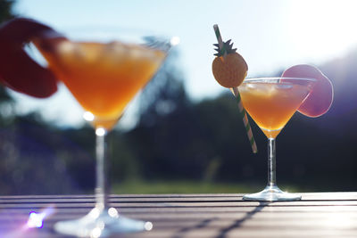 Close-up of wineglass on table