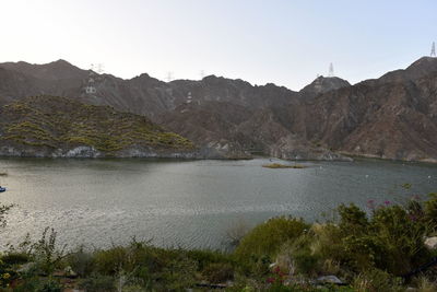 Scenic view of lake against clear sky