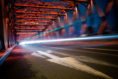 Light trails on road at night