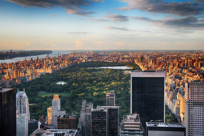 Aerial view of cityscape against sky