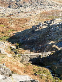 High angle view of rocks on land