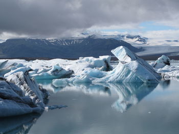 Scenic view of frozen lake against sky