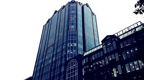 Low angle view of buildings against clear sky