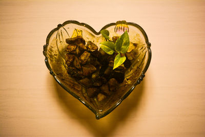 High angle view of heart shape on table