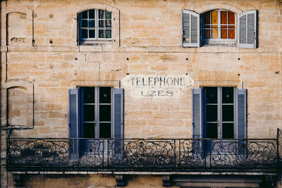 Telephone exchange building with text