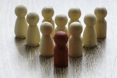 Close-up of chess pieces on table