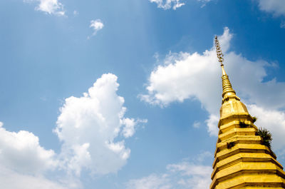 Low angle view of pagoda against sky