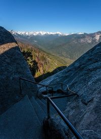 Scenic view of mountains against clear blue sky