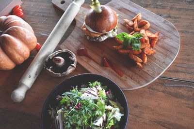 High angle view of food on table