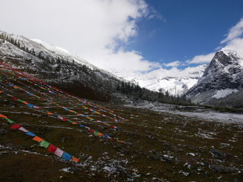 Scenic view of snowcapped mountains against sky