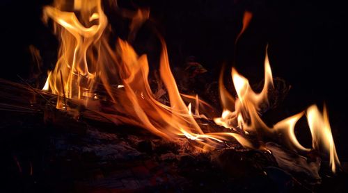 Close-up of fire in the dark