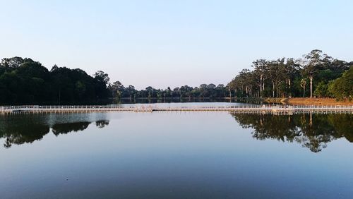 Scenic view of lake against clear sky